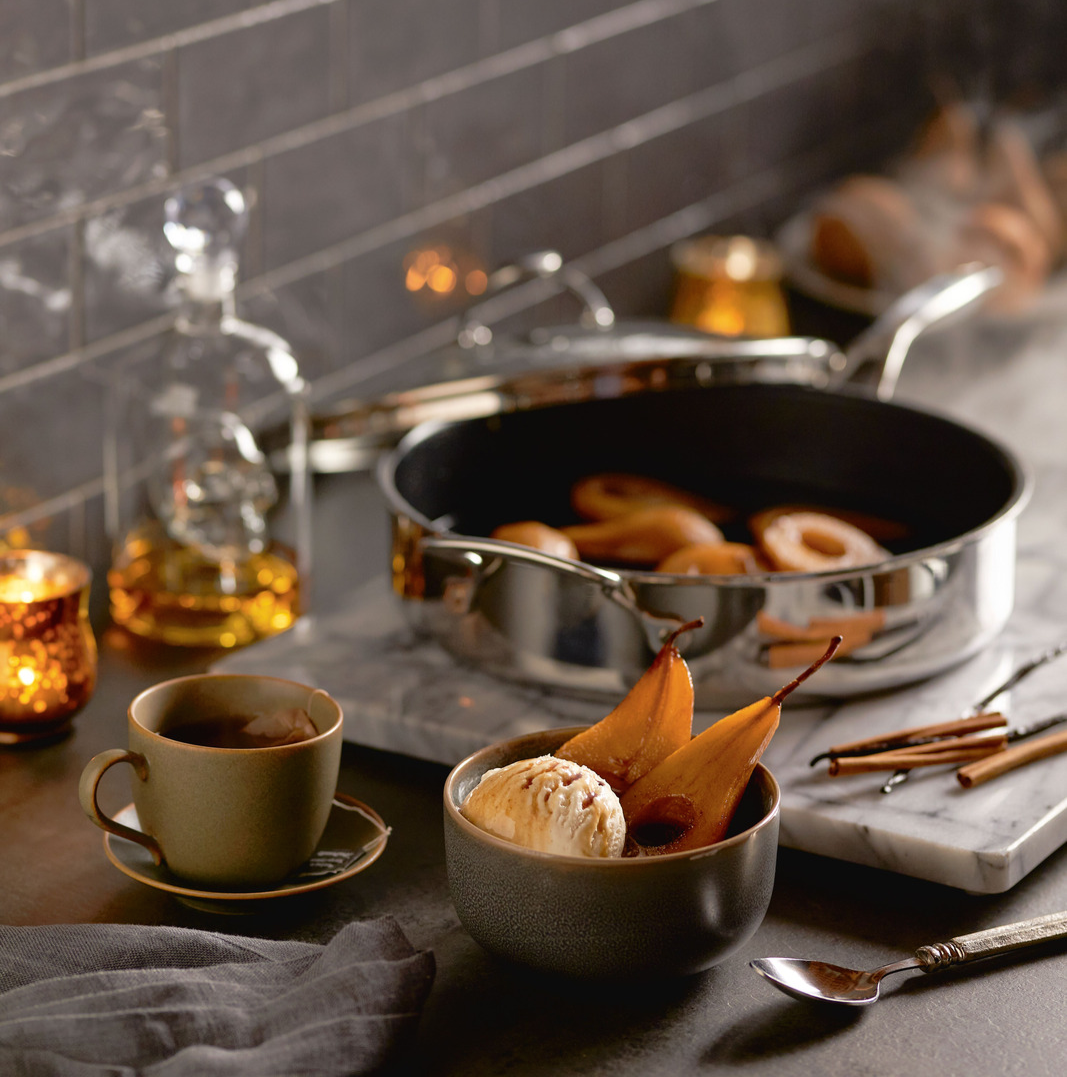 Balsamic Poached Pears with Vanilla Ice Cream