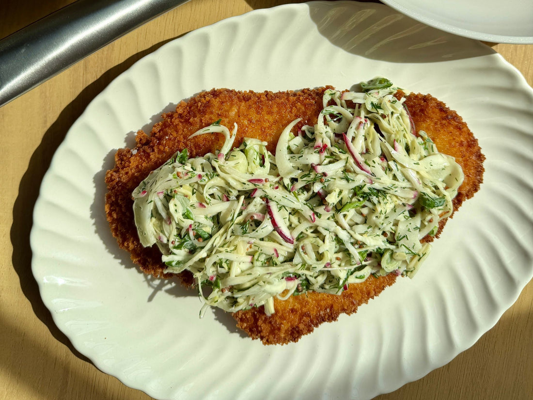 Crispy Chicken Cutlets with Spring Slaw