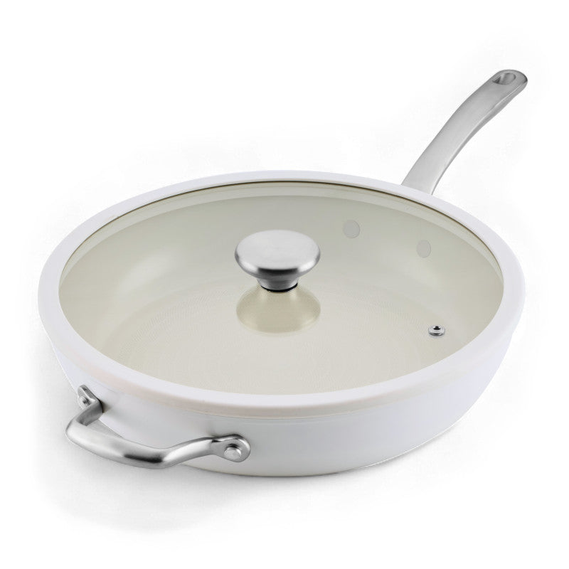 Ceramic Nonstick 12-Inch Frying Pan; glass lid, scratch and stain resistant.