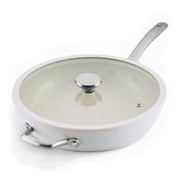 Ceramic Nonstick 12-Inch Frying Pan; glass lid, scratch and stain resistant.
