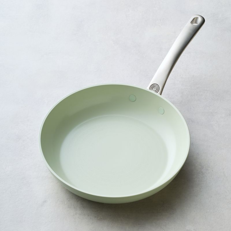 Ceramic Nonstick 10-Inch Frying Pan in light green with a scratch-resistant surface.