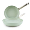 Ceramic Nonstick 2-Piece Skillet Set with silver handles on white.