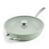 Ceramic Nonstick 12-Inch Frying Pan: green, glass lid, scratch & stain resistant.