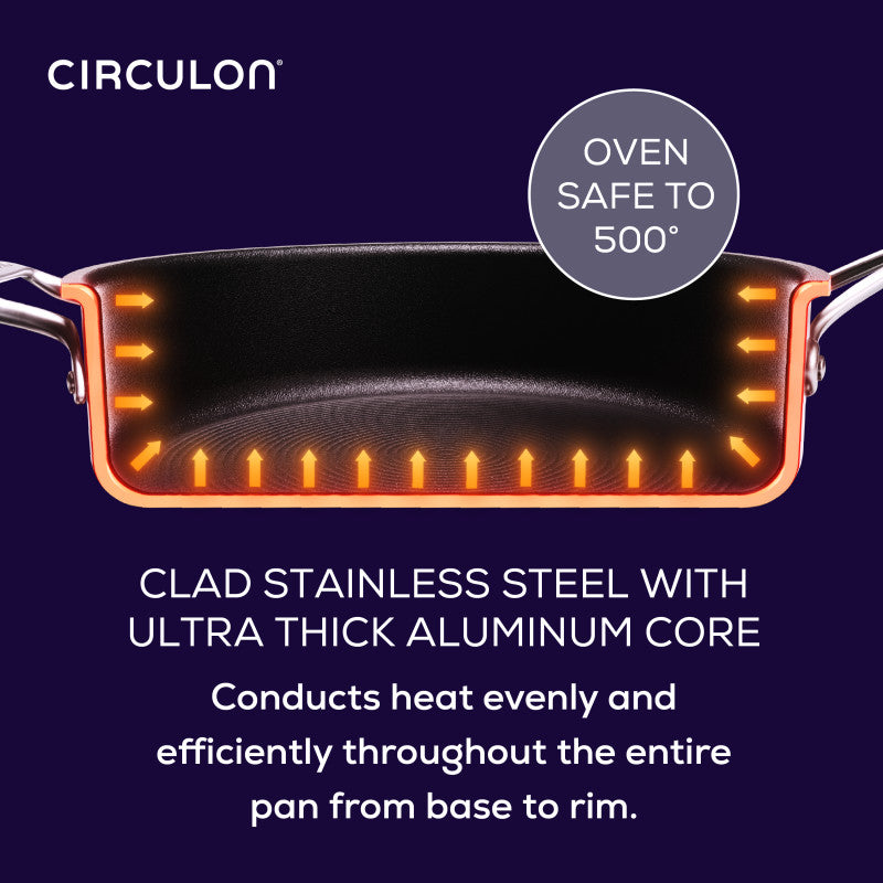 Cross-section shows C1 Series ScratchDefense Nonstick 7-Quart Braiser with Lid.