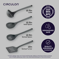 4-Piece Silicone Tools Set: includes ladle, solid spoon, slotted spoon, turner.