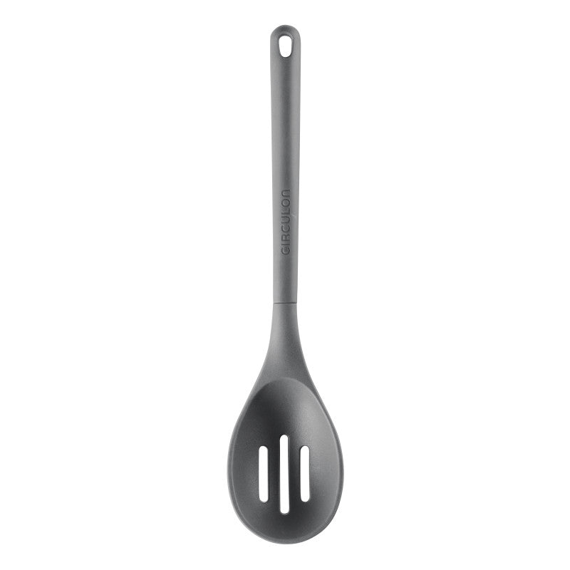 Gray slotted spoon from the 4-Piece Silicone Tools Set, food-grade silicone.