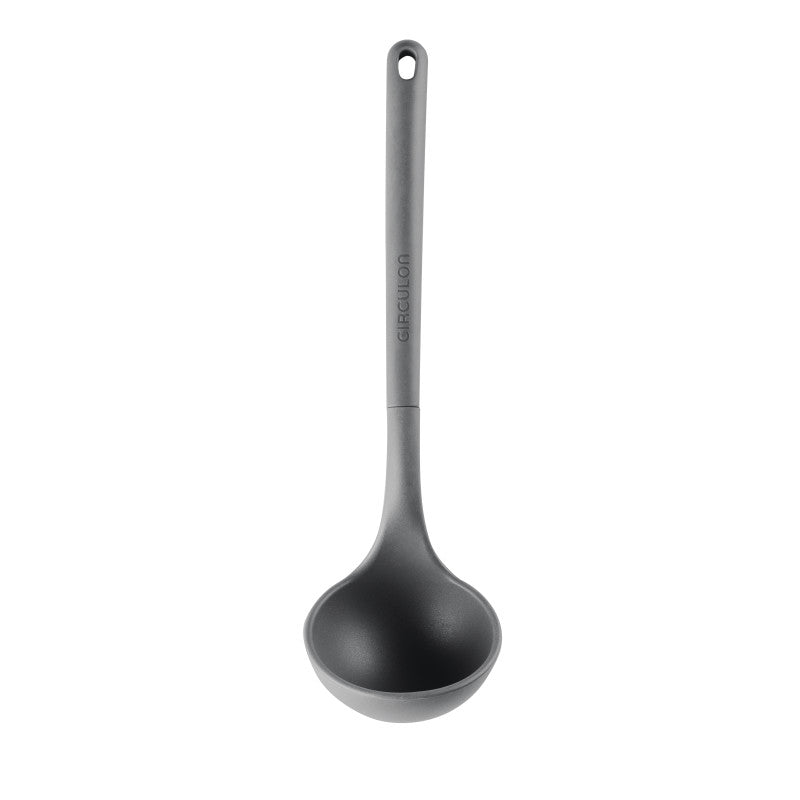 A 4-Piece Silicone Tools Set with long handles and hanging holes, gray color.