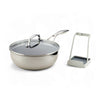Infinity Pan with ScratchDefense™, glass lid, and utensil rest on white.