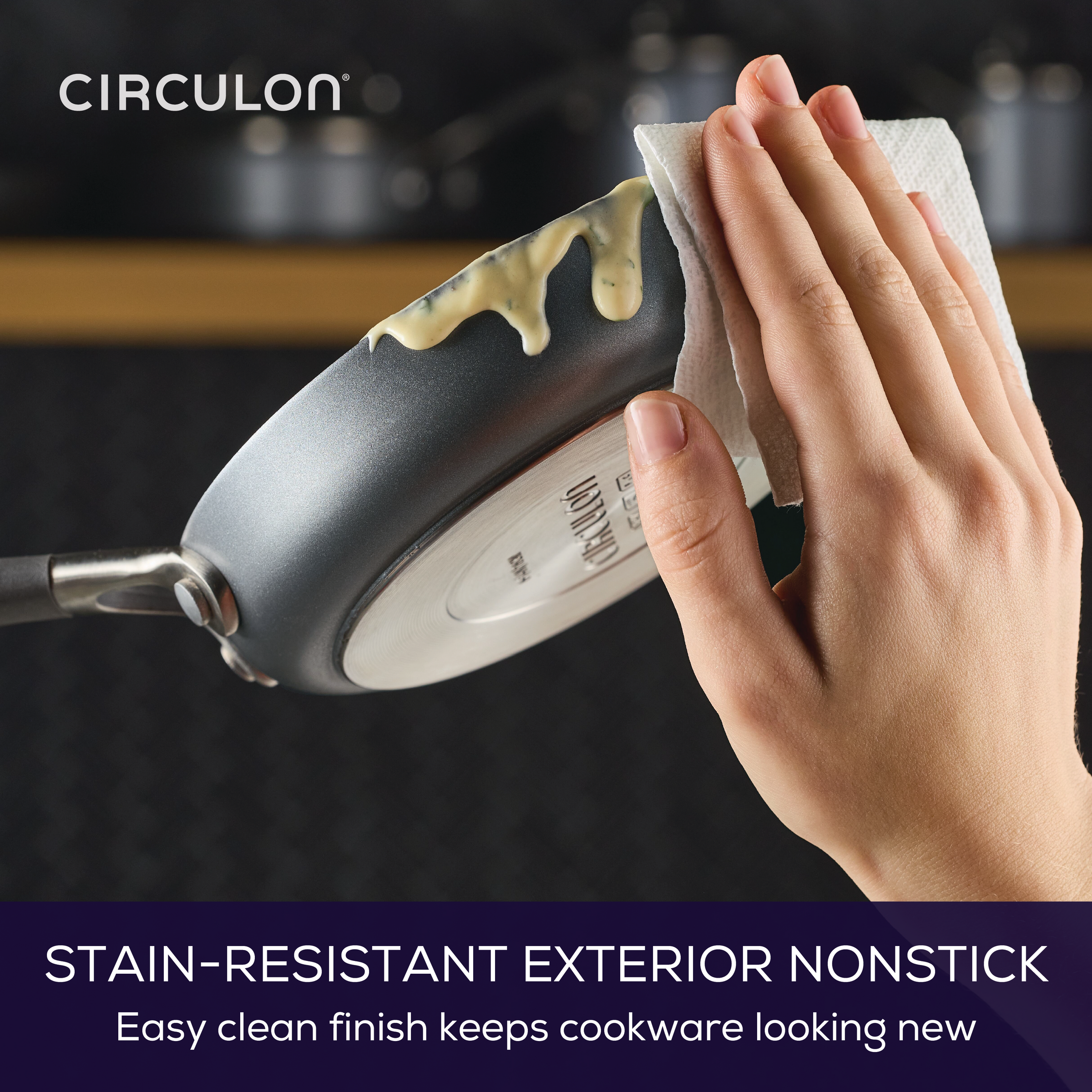 Gently clean a Circulon A1 6.25-Inch Skillet with a paper towel.