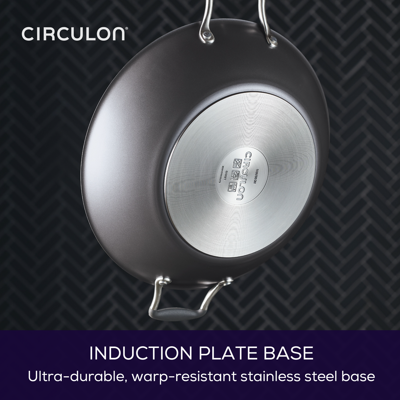 Bottom view of 14" A1 ScratchDefense™ Nonstick Wok with induction base.