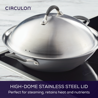 A 14" A1 ScratchDefense™ wok with lid is dishwasher-safe for induction stoves.