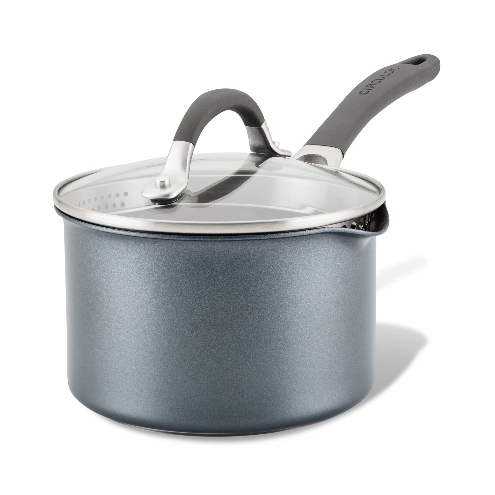 2-Quart A1 ScratchDefense™ Nonstick Sauce Pan, glass lid & black handle.