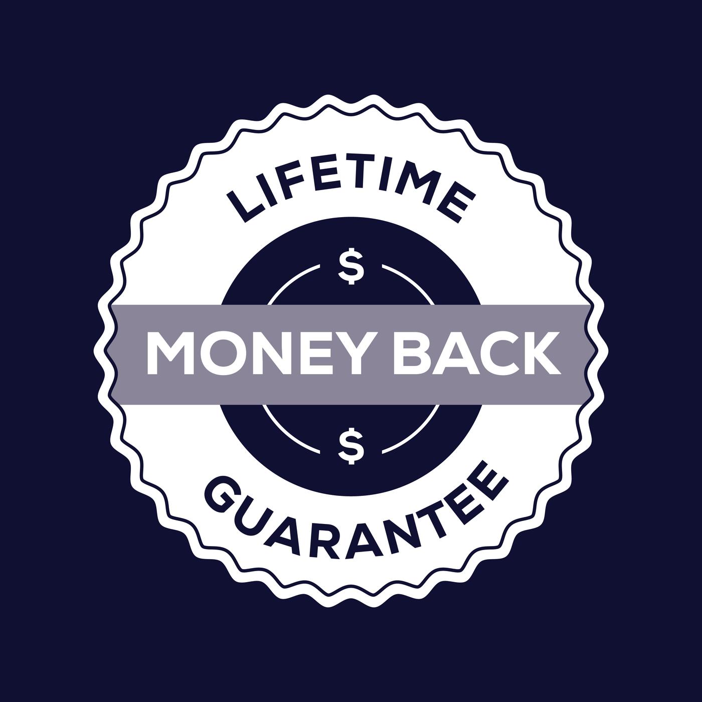Badge with "Lifetime Money Back Guarantee" in bold text on a dark background.
