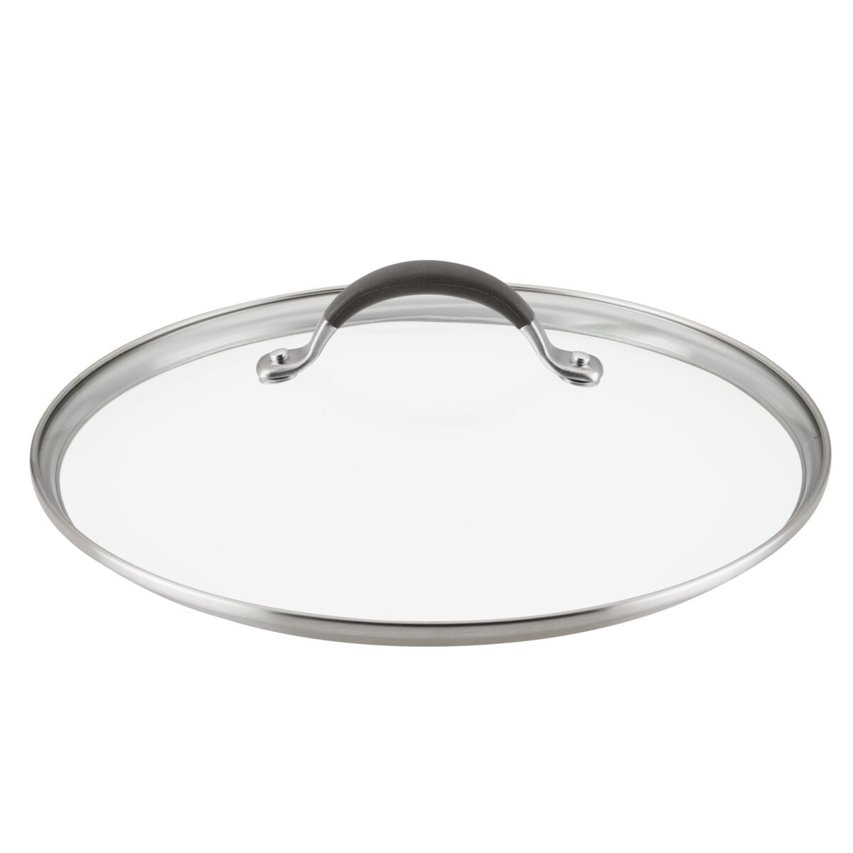 Circulon A1 ScratchDefense™ 12" lid, metal rim, black handle, domed glass.