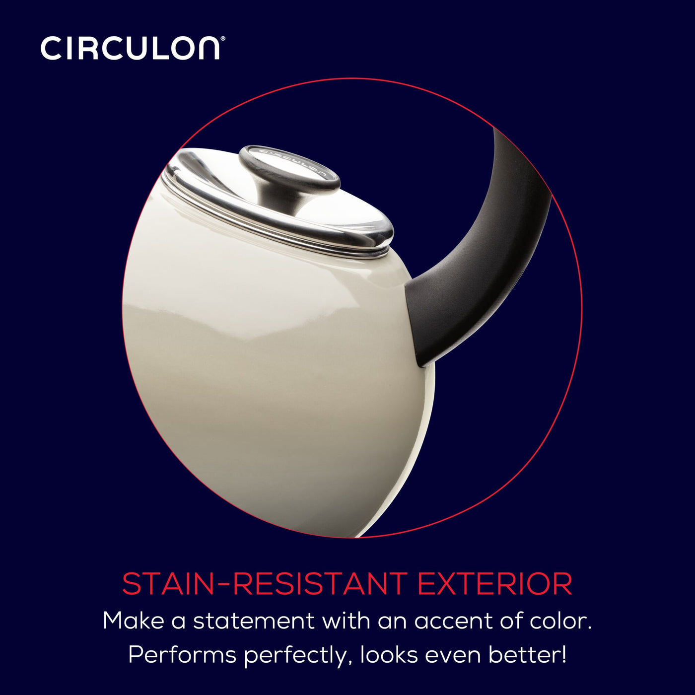 Close-up of a white kettle with a black handle on a dark background.