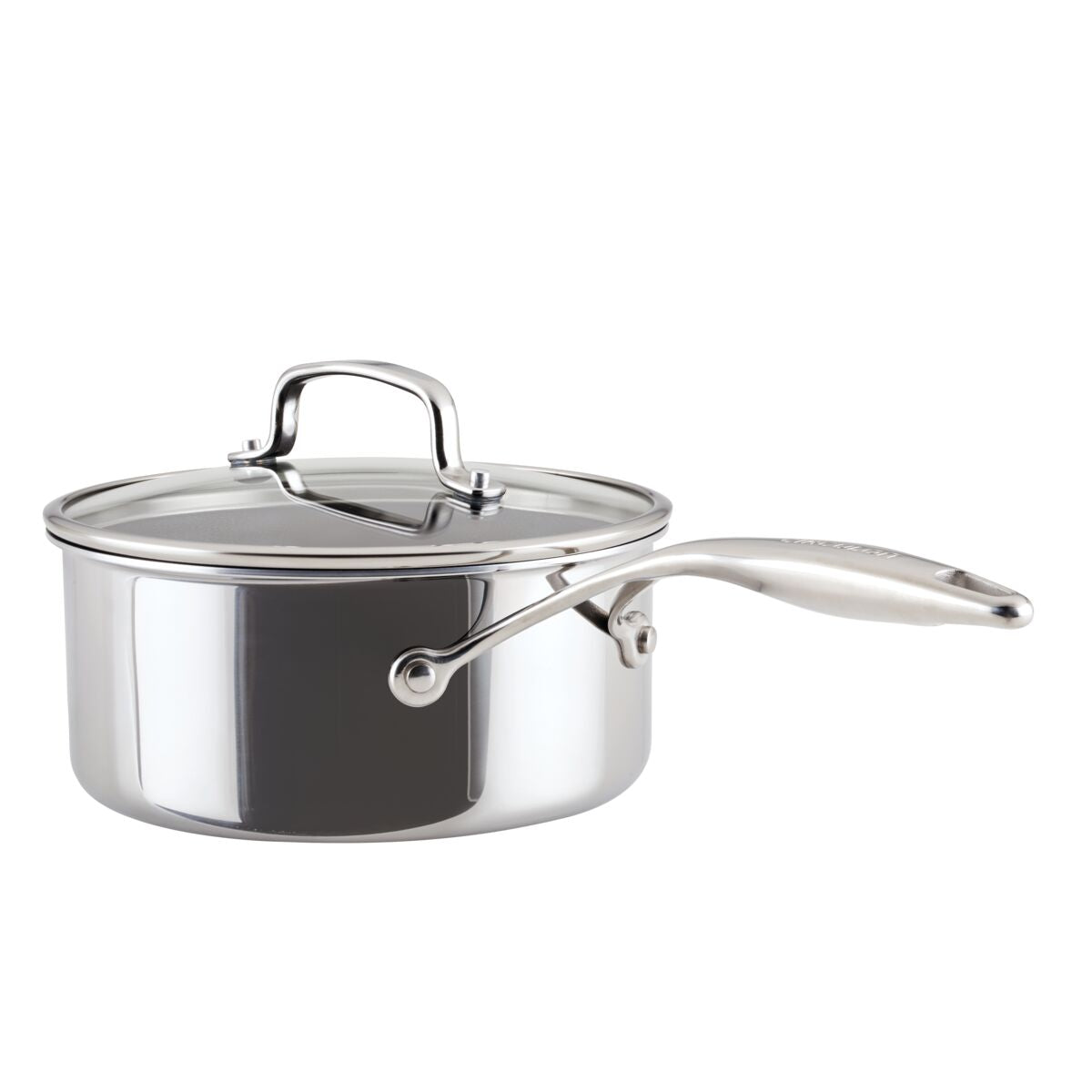 ScratchDefense™ C1 nonstick 3-quart pan with lid and long handle.
