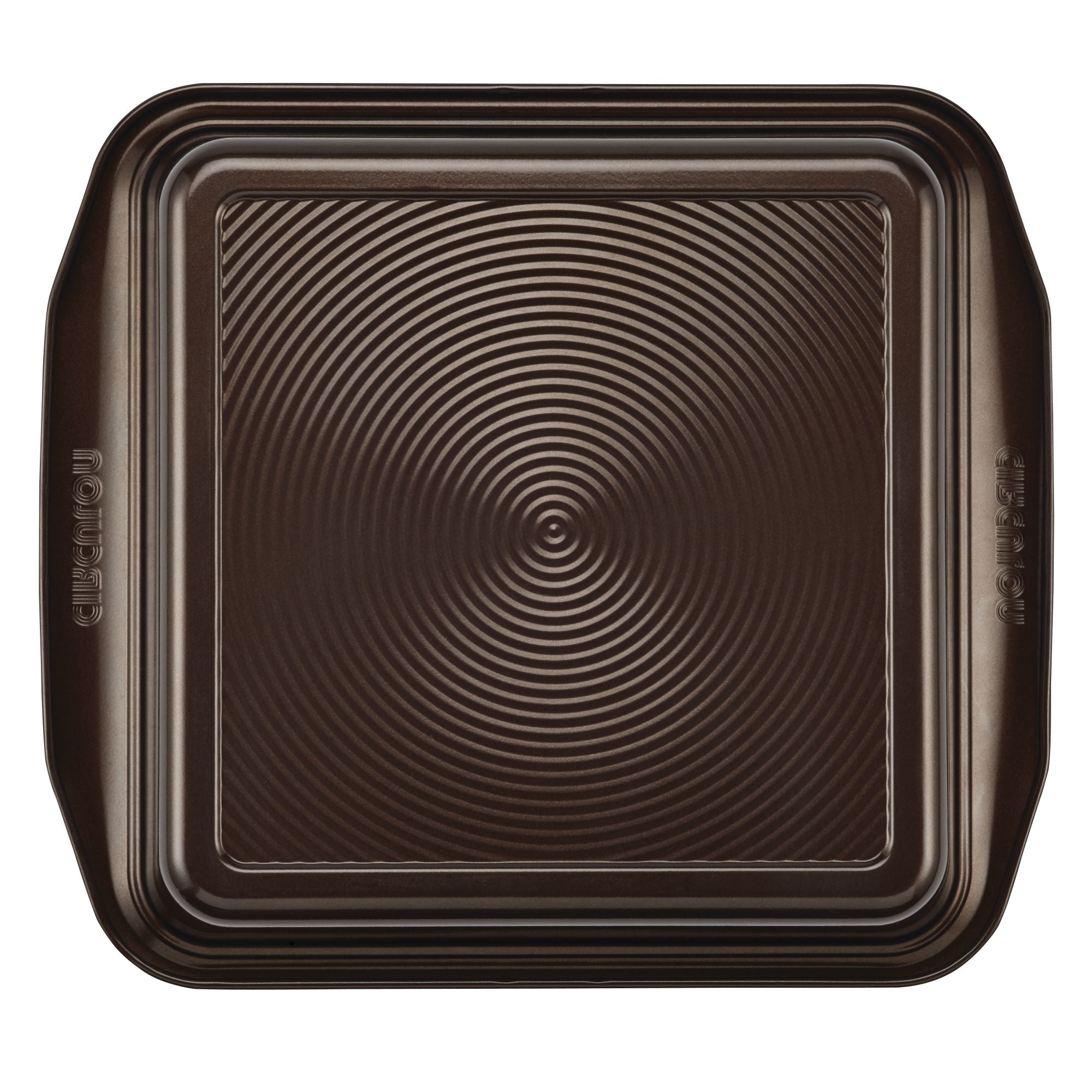 A 9-Inch Nonstick Square Cake Pan, expertly crafted from durable steel construction, features ridged details and a nonstick coating for easy release.