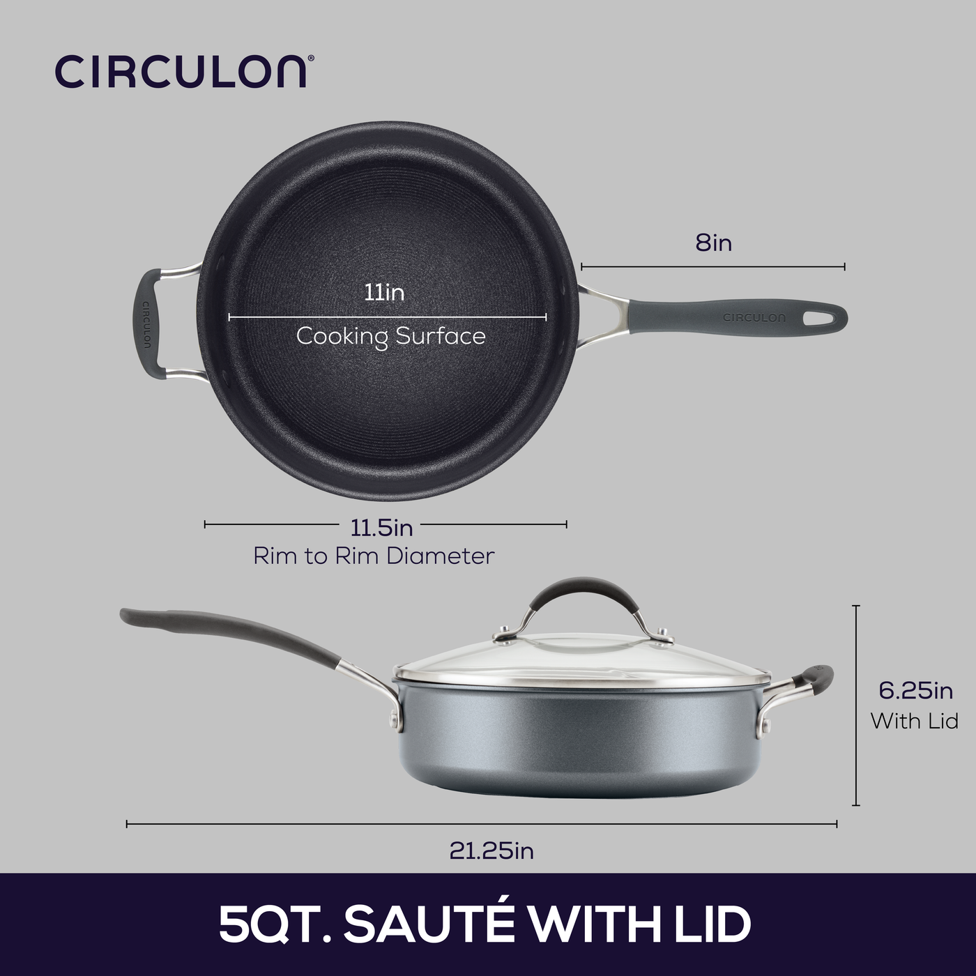 Circulon 5-Quart A1 ScratchDefense™ Nonstick Saute Pan with Lid, gray.