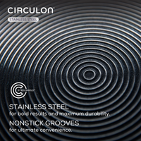 Close-up of circular grooves on Hybrid Stainless Steel Cookware Set.