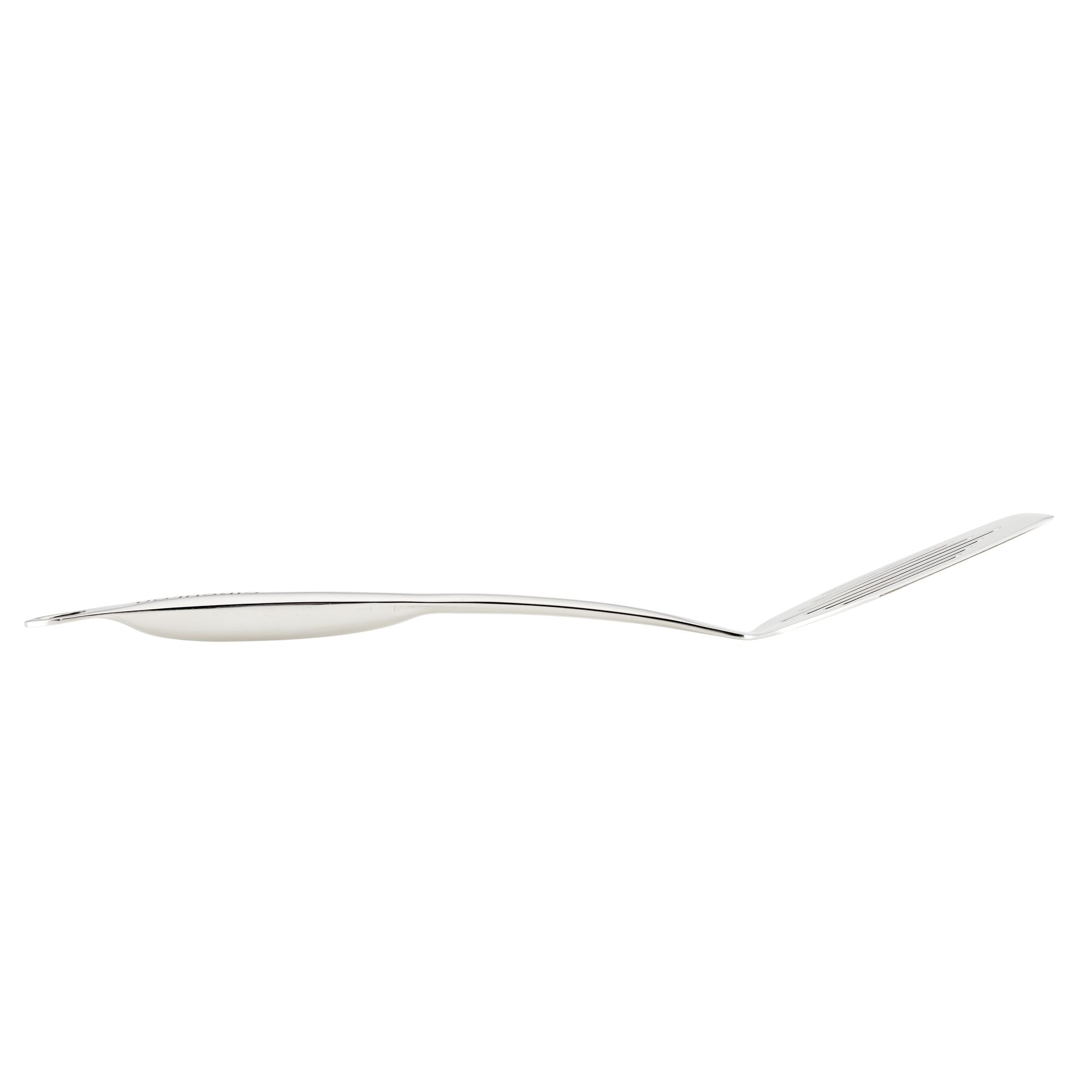 A stainless steel kitchen utensil from the 6-Piece Tool and Crock Set is isolated on a white background and viewed from the side, showcasing its elegant form.