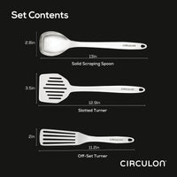 Introducing the 3-Piece Kitchen Utensils Set: crafted from durable stainless steel, this set includes a solid spoon, slotted turner, and off-set turner. Designed for convenience with ergonomic handles and dishwasher-safe materials, these tools will effortlessly elevate your cooking experience.