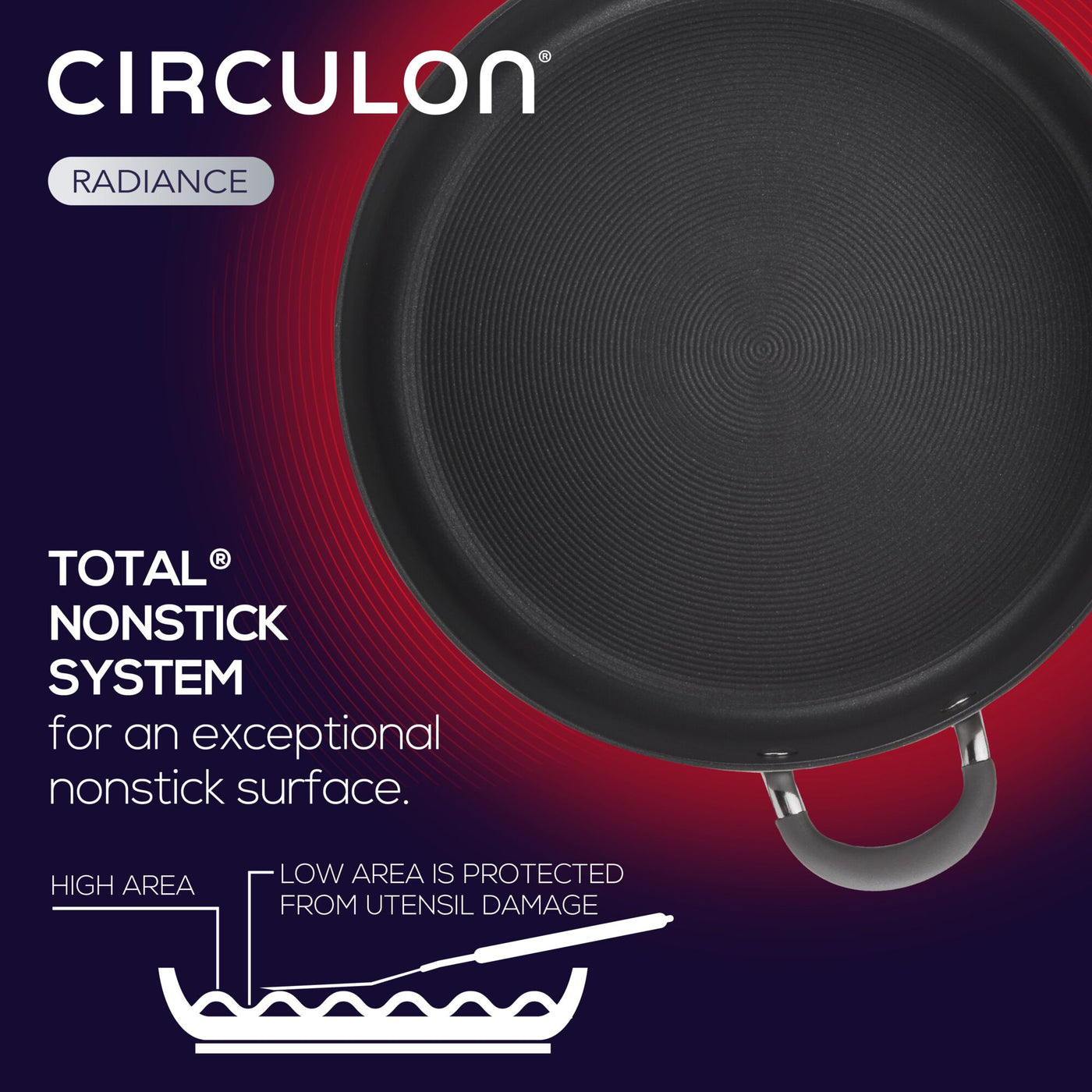 Large nonstick stockpot crafted from hard-anodized aluminum with handles, labeled "CIRCULON RADIANCE.