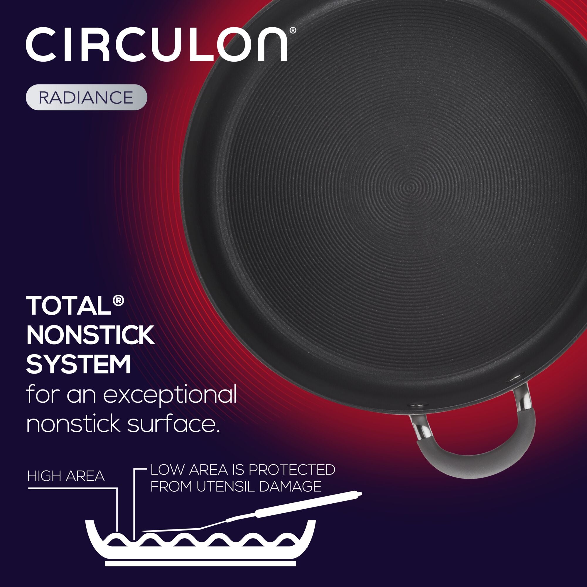 Large nonstick stockpot crafted from hard-anodized aluminum with handles, labeled "CIRCULON RADIANCE.