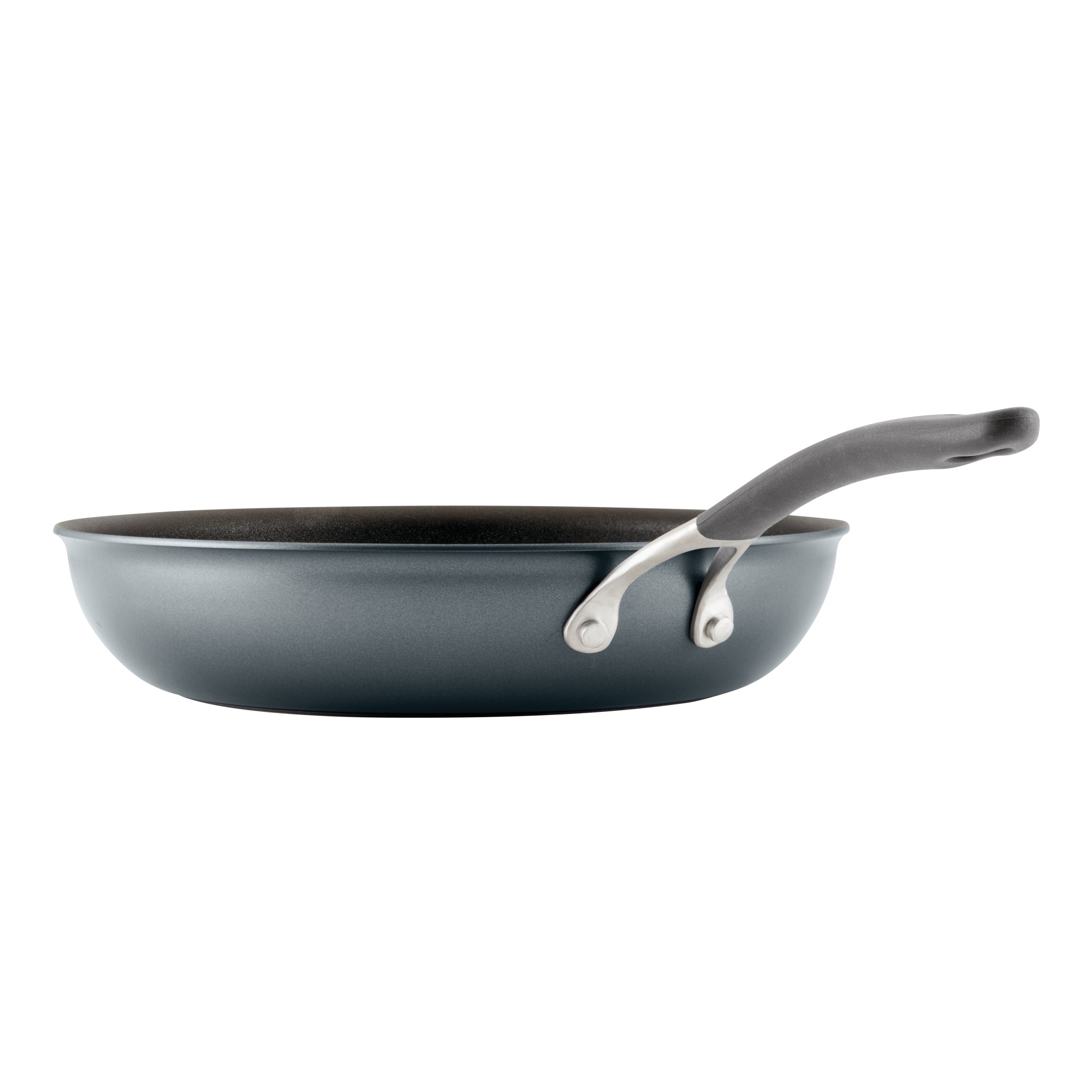12" ScratchDefense™ nonstick frying pan with gray handle.