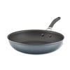 A side view of a gray 12" pan with ScratchDefense™ base and black handle.