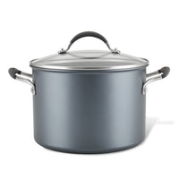 Gray 8-Quart ScratchDefense™ Stockpot with nonstick lid and black handles.