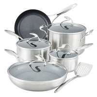 10-Piece Hybrid Cookware Set with nonstick pans, pots, lids, and spatula.