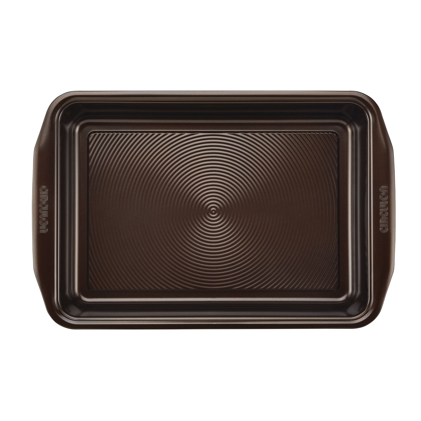 Rectangular pan from the 10-Piece Nonstick Bakeware Set, crafted with a textured surface and heavy gauge steel for added warp resistance and durability, complete with easy-grip handles.